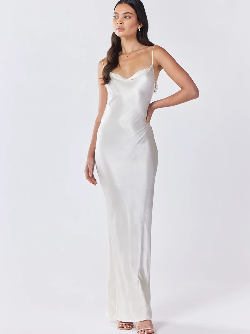 Audrey3+1 Silky Cowl Neck Slip Maxi Dress